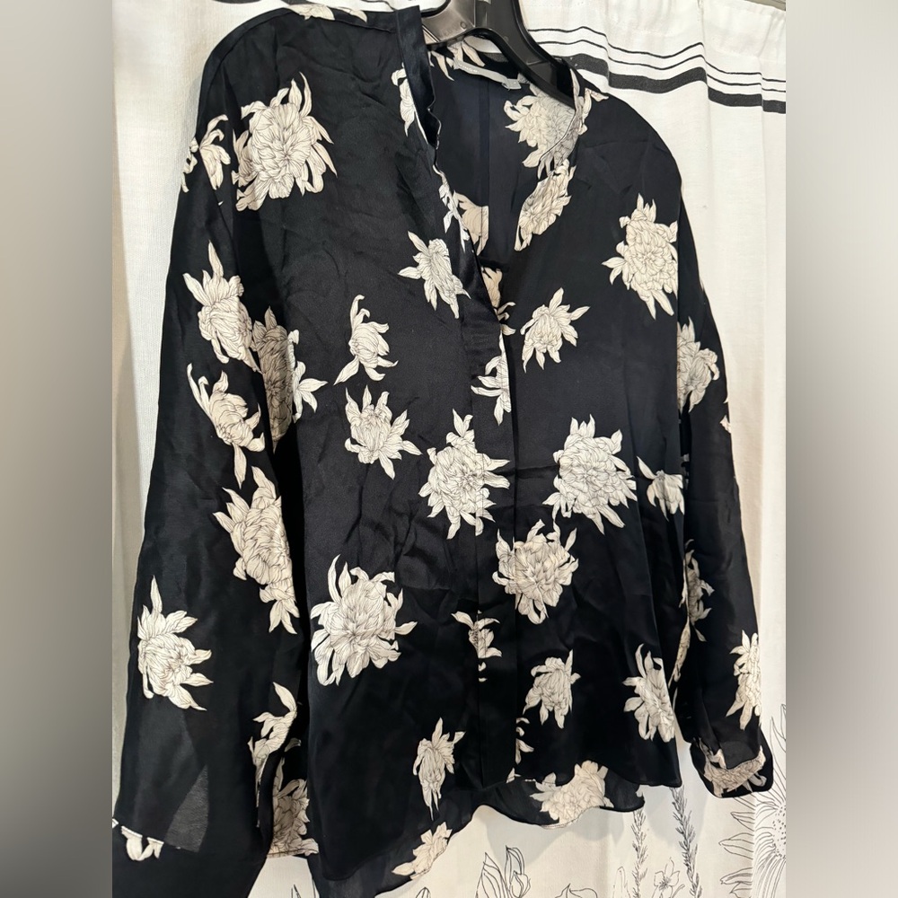 Vince black floral blouse